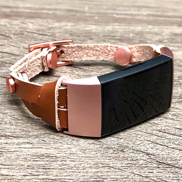 Brown Slim Leather Charge 4 RoseGold Bracelet - Picture 1 of 8